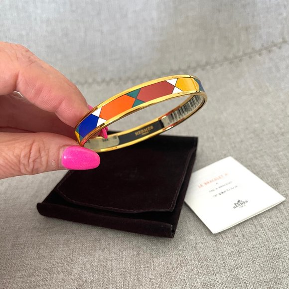 NWT Auc Hermès Enamel 24K Plated Narrow Bangle Bracelet - Picture 4 of 10